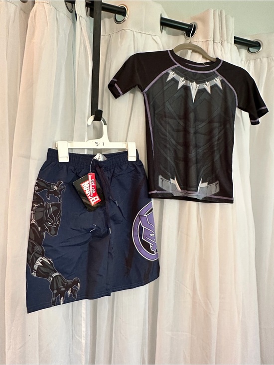 Marvel Other - Marvel Black and Purple Kids Superhero Swim Set - Rash Guard & Trunks